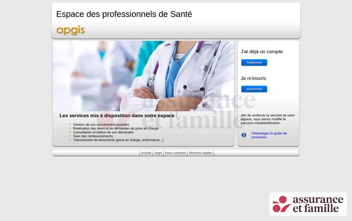 Capture : Espace Professionnel APGIS