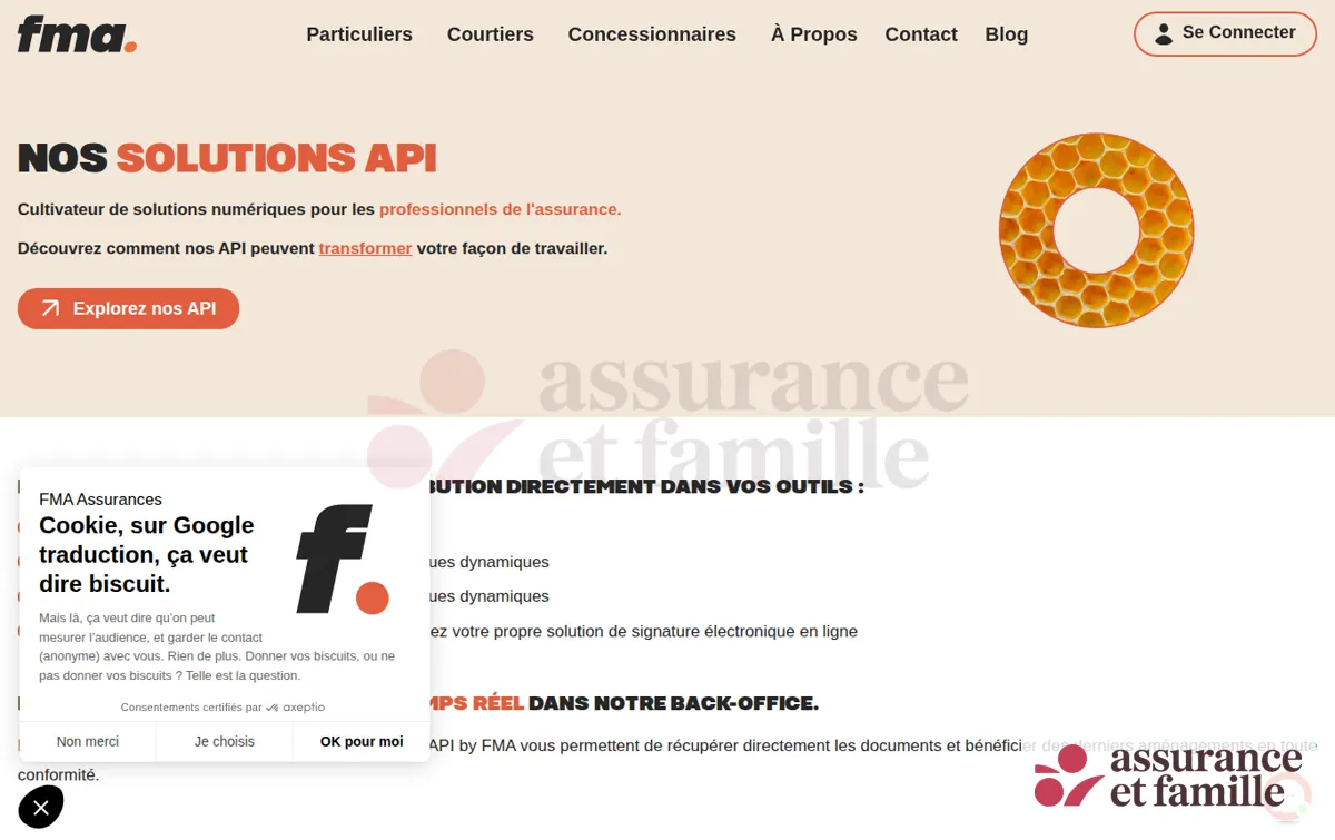 Capture : API FMA pour les professionnels de l'assurance
