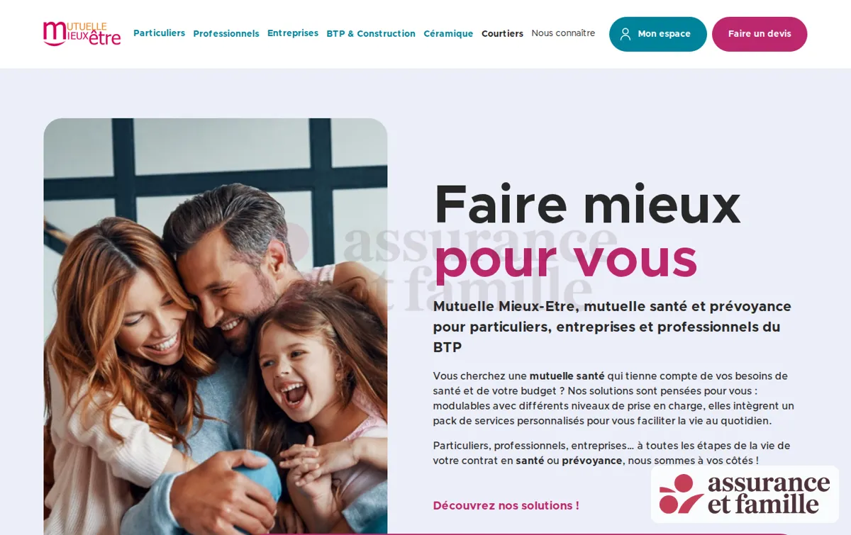 Capture : Mutuelle Mieux Etre : Complémentaire santé, prévoyance et mutuelle BTP