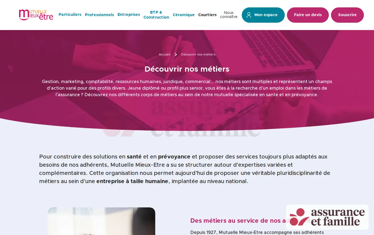 Capture : Mutuelle Mieux-Etre | Nos métiers